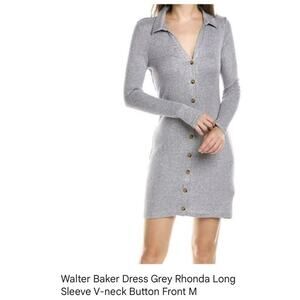 NWT Walter Baker Rhonda Grey Sweater Dress XS Button Front Long Sleeve V Neck